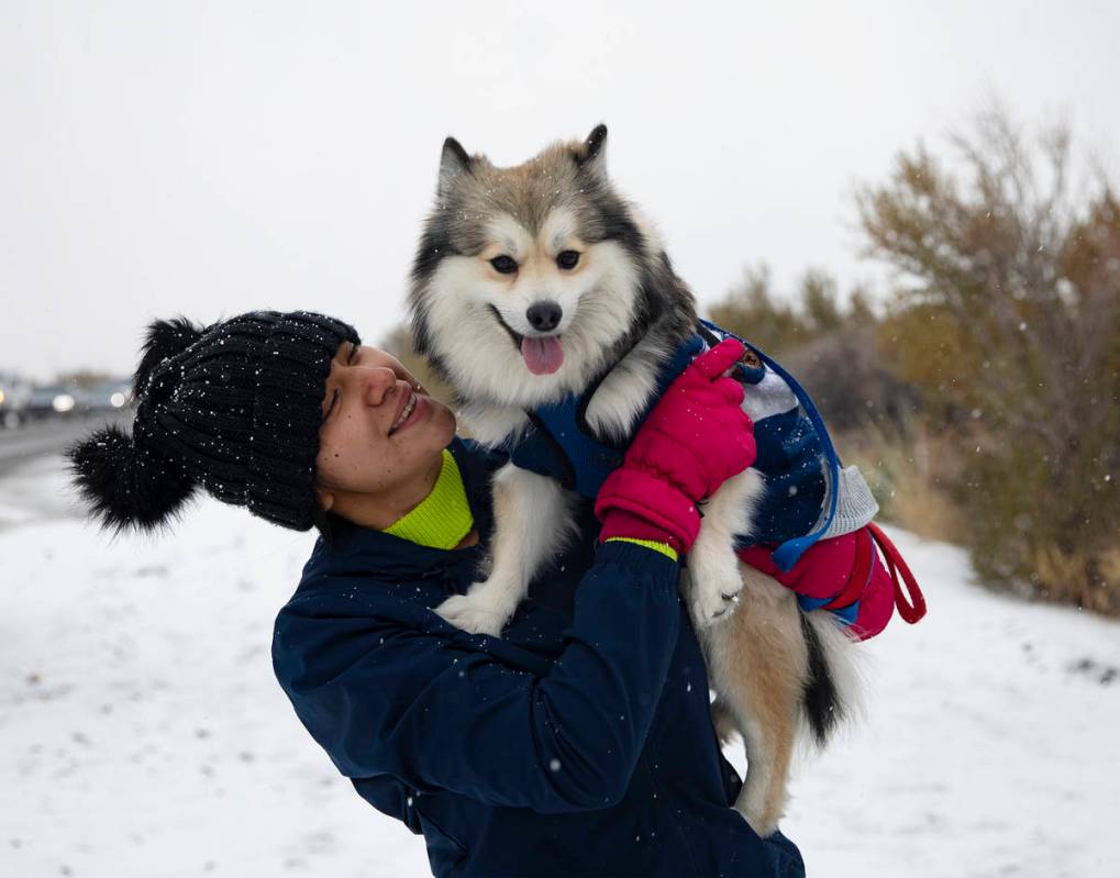 Melissa Aquino holds her dog Rocky at Mt. Charleston on Sunday, Nov. 8, 2020. Saturday’s ...
