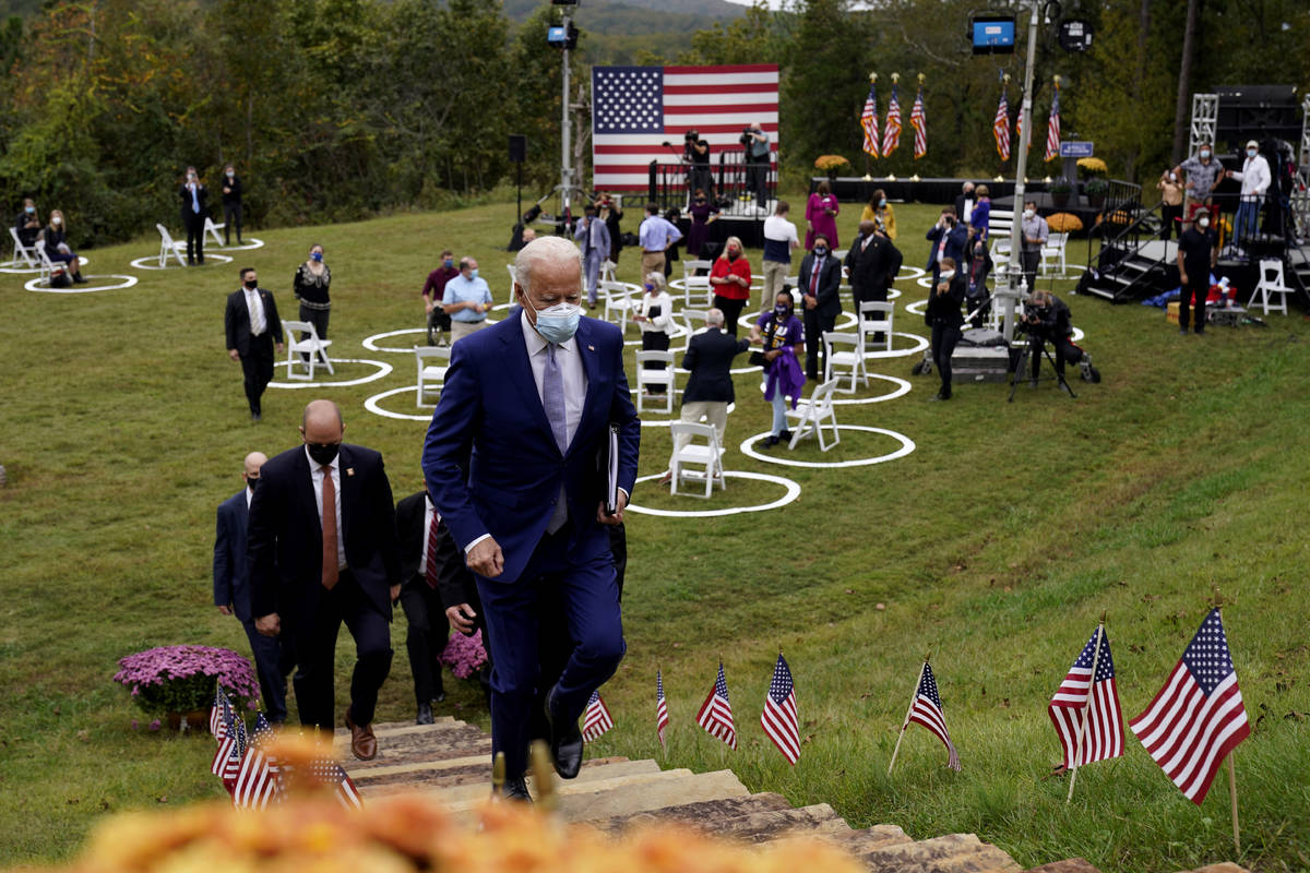 Democratic presidential candidate former Vice President Joe Biden leaves after speaking at Moun ...