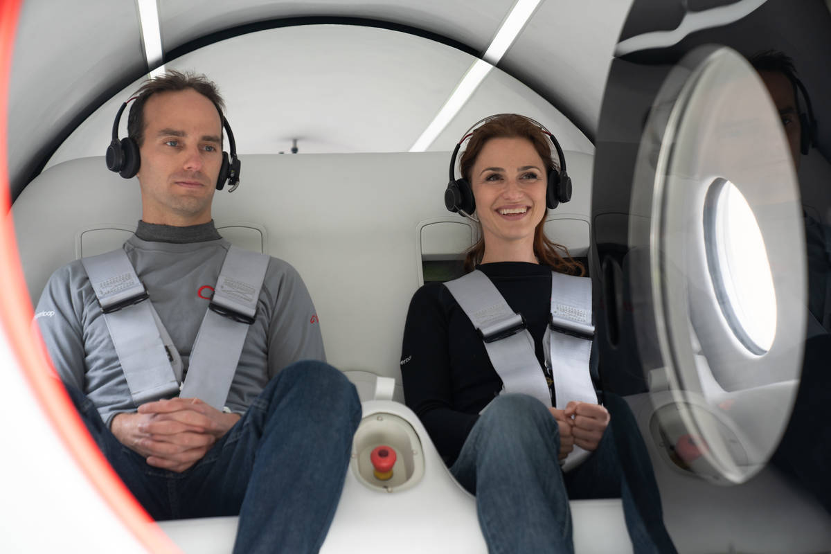 Virgin Hyperloop executives Josh Giegel co-founder and chief technology officer and Sara Luchia ...