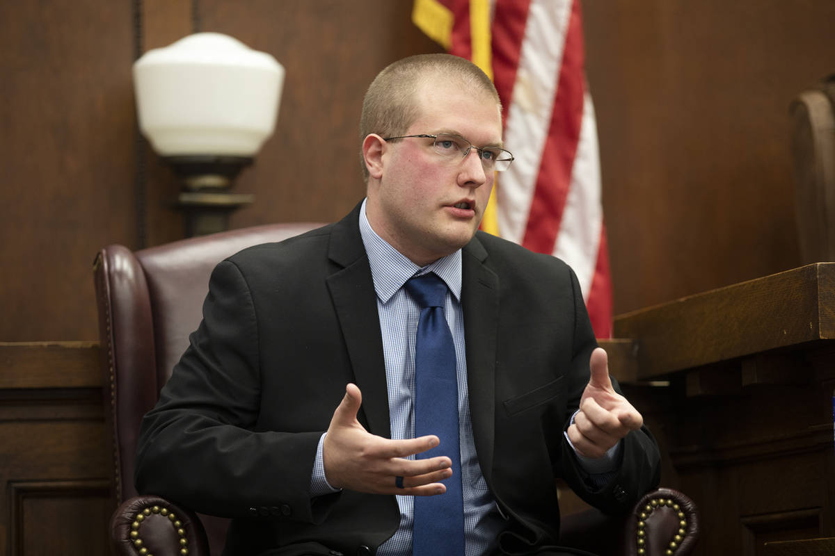Detective Kyle McKnight, of the Nevada Department of Investigations, speaks at a preliminary he ...