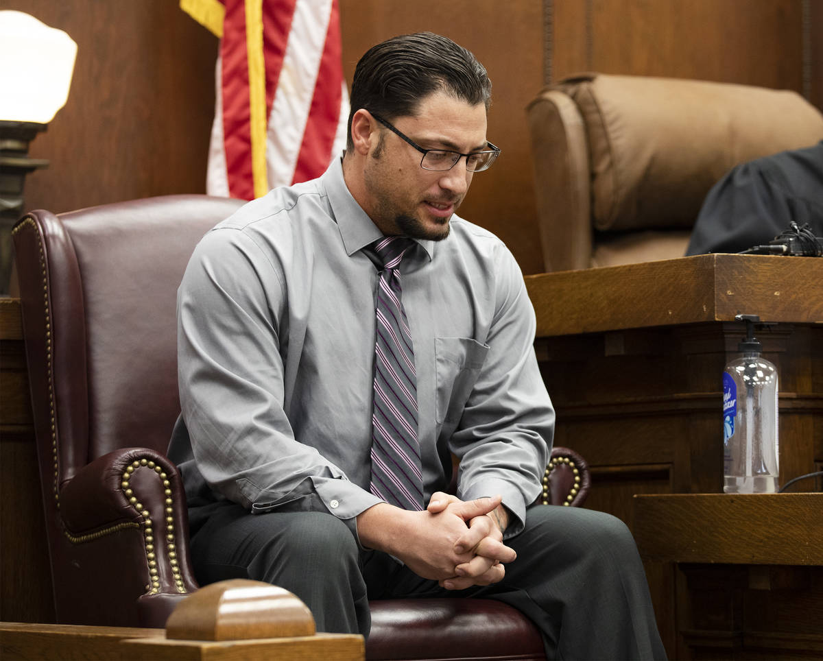 White Pine County Sheriff’s Office Detective Tony Sifre gives emotional testimony during a pr ...