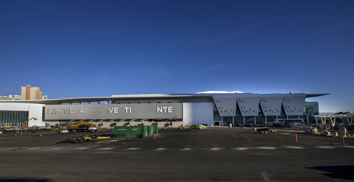 The process of putting up block letters LAS VEGAS CONVENTION CENTER continues along the new Wes ...