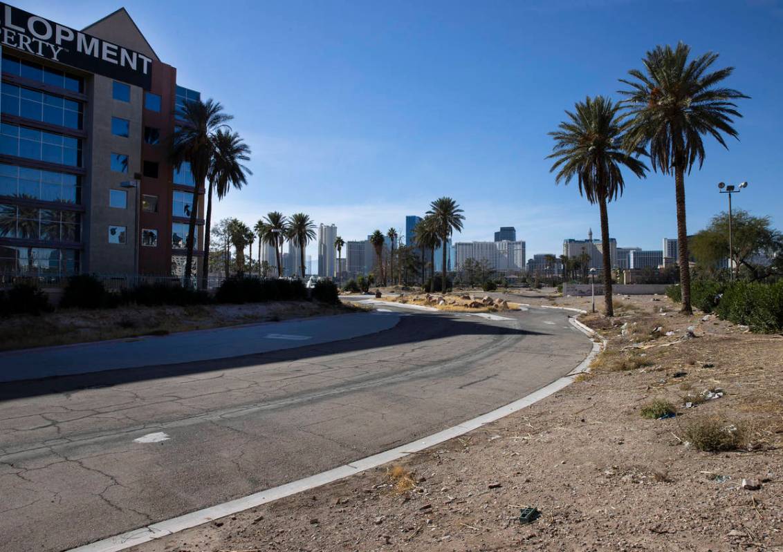 Vacant land east of the Strip on Paradise Road between an empty Siegel Group hotel and a DXL st ...