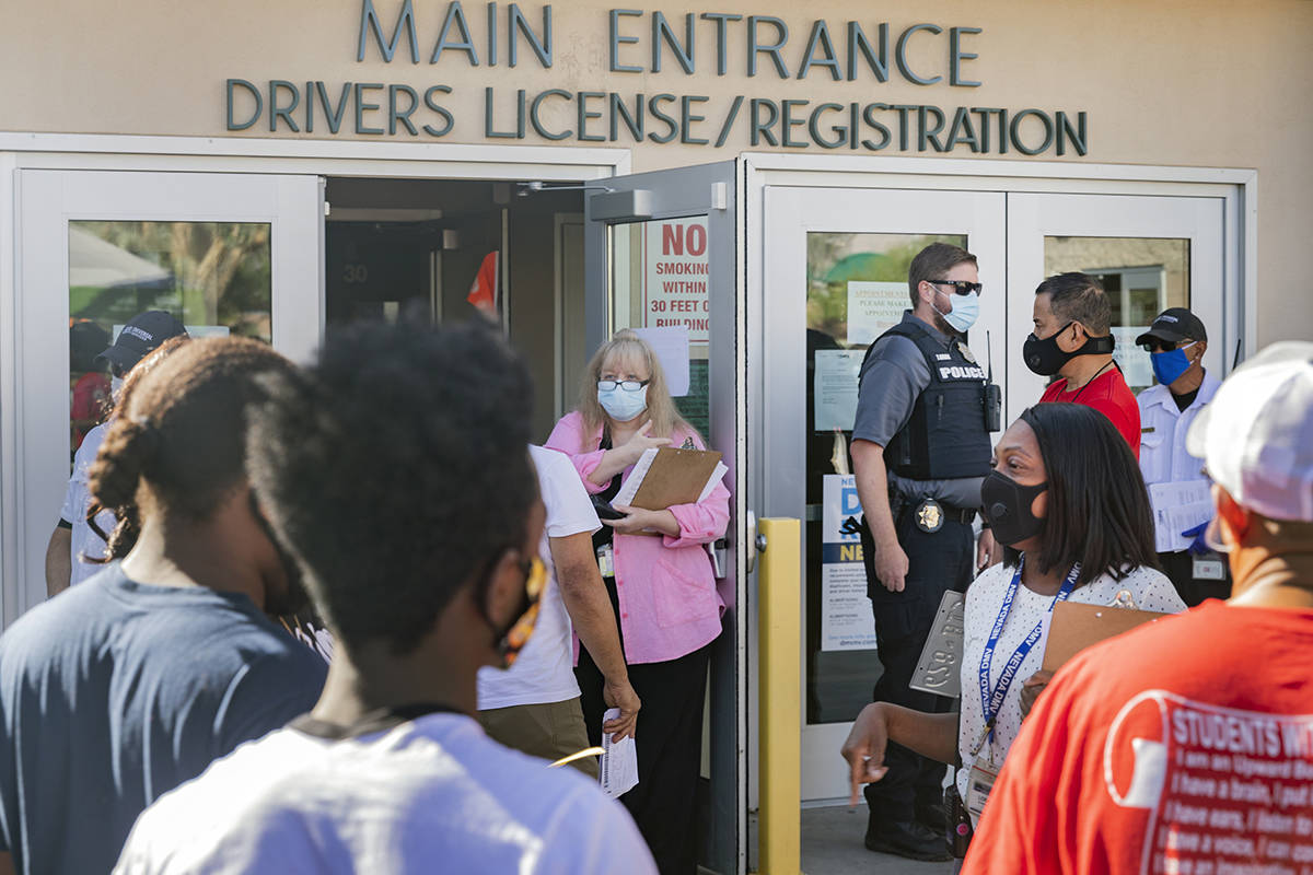 Instructions are given to individuals without appointments previously made to leave the line, a ...