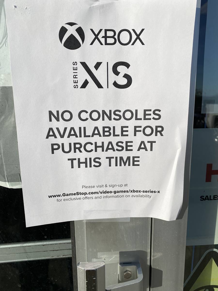 A sign at Gamestop's Rainbow Spring location alerts customers that the new Xbox consoles are so ...