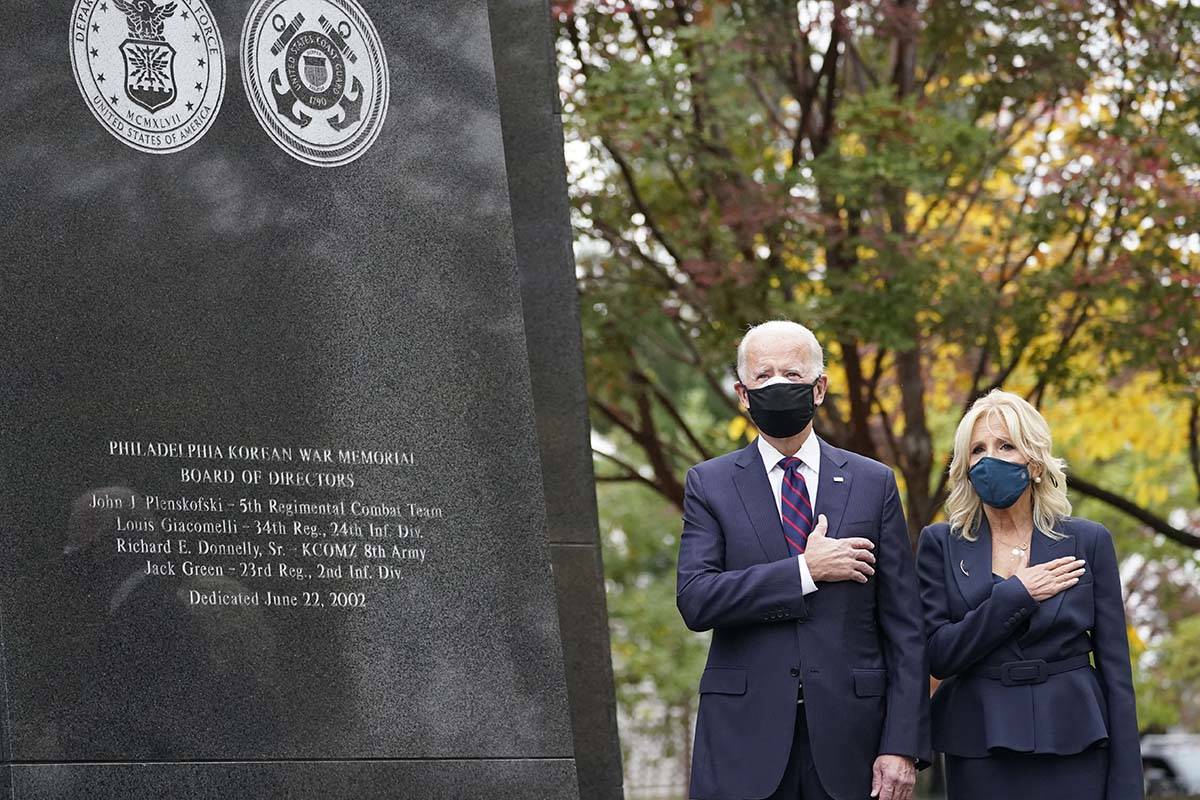 President-elect Joe Biden and Jill Biden, attend a service at the Philadelphia Korean War Memor ...