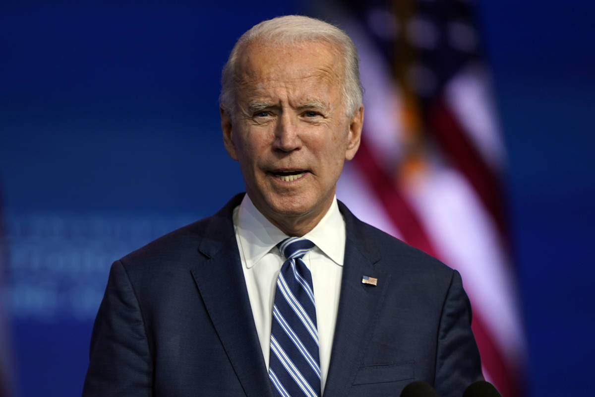 President-elect Joe Biden speaks Tuesday, Nov. 10, 2020, at The Queen theater in Wilmington, De ...