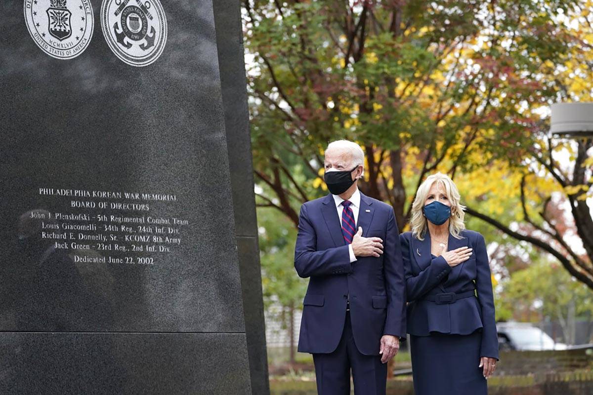 President-elect Joe Biden and Jill Biden, attend a service at the Philadelphia Korean War Memor ...