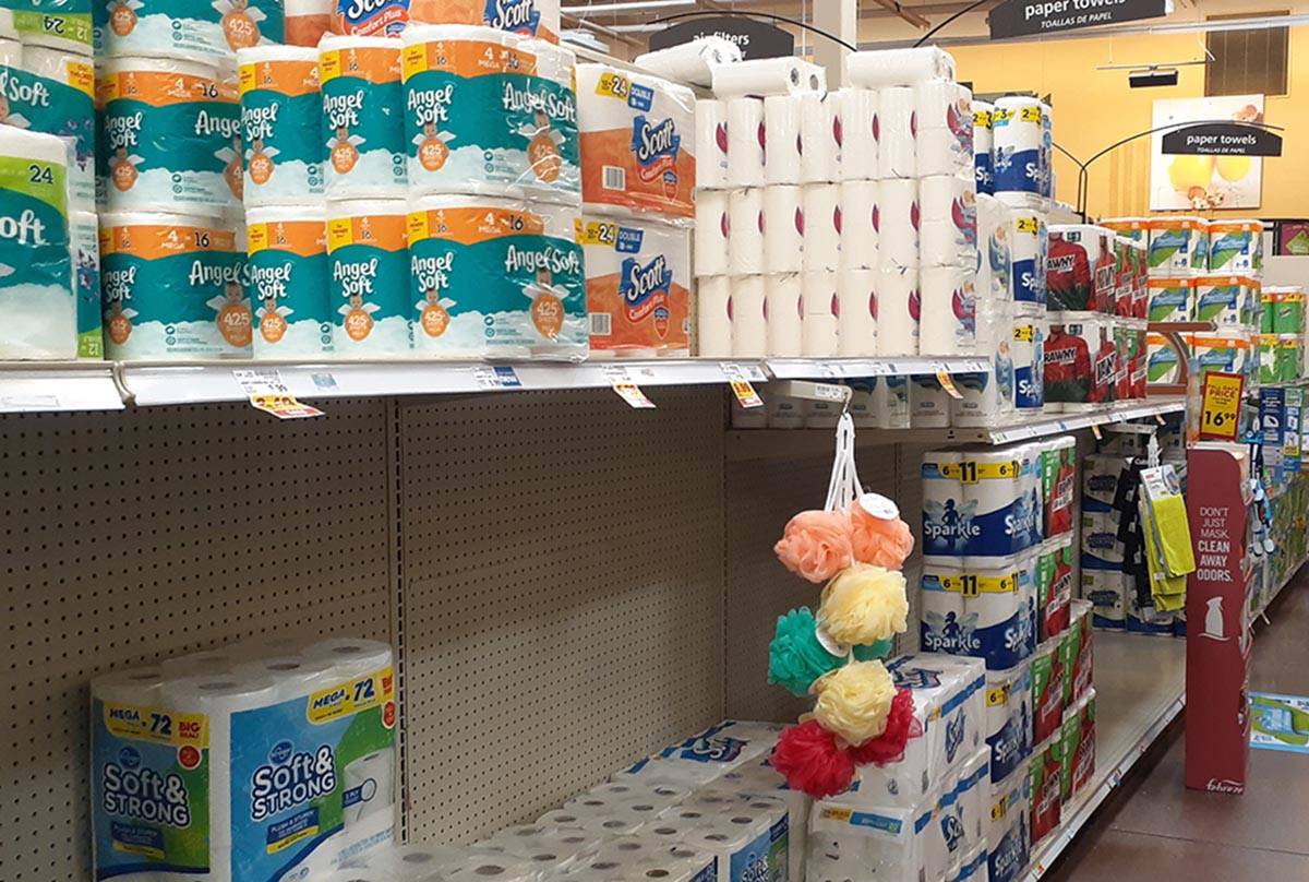 Paper products at a Smith's Food & Drug store in Southern Highlands had some empty spaces durin ...