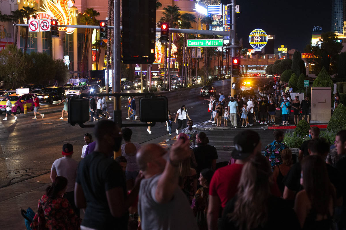 Both pedestrian and motorist traffic picked up on the Strip during Labor Day weekend on Saturda ...