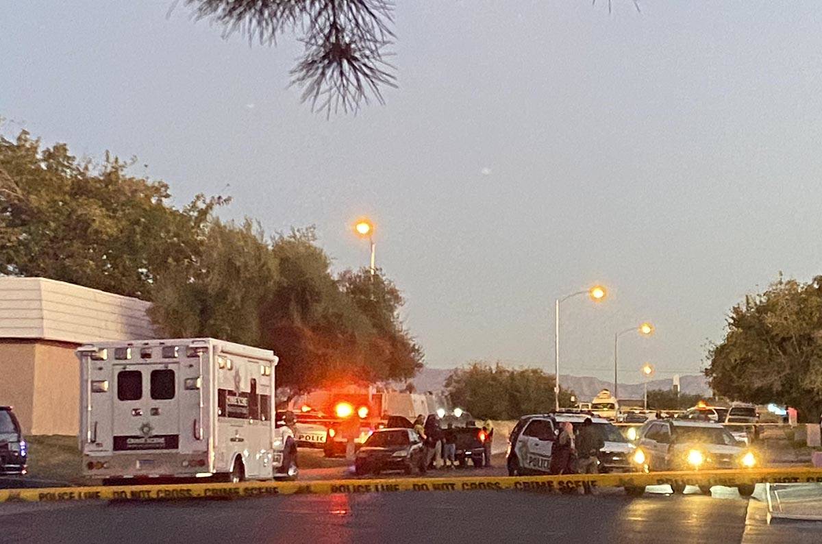 Las Vegas police at the scene of a homicide near East Tropicana Avenue and South Pecos Road on ...