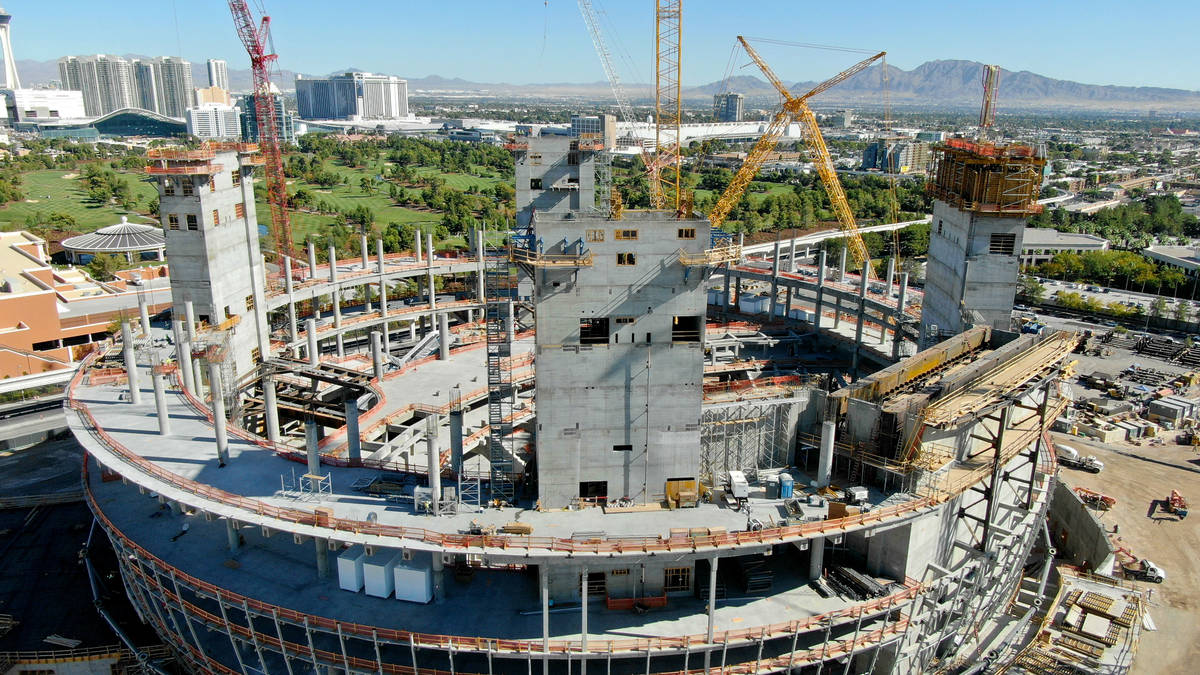 An aerial photo of the MSG Sphere at the Venetian, a collaboration by Madison Square Garden an ...