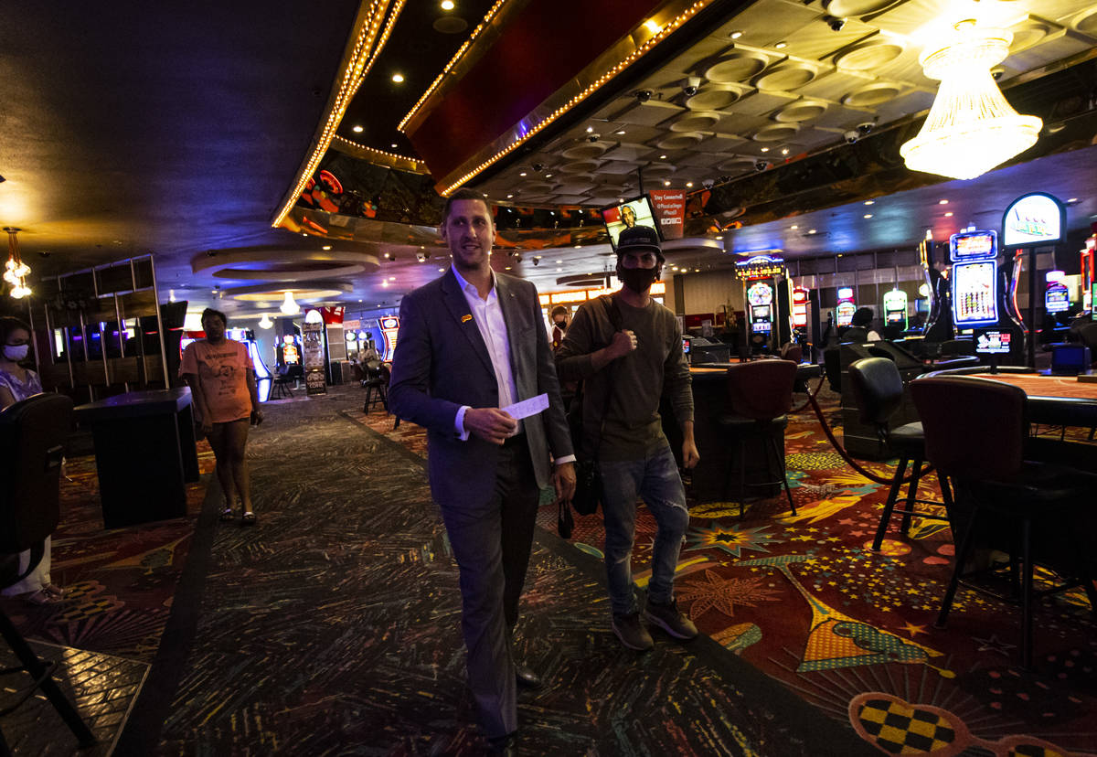 Jonathan Jossel, CEO of the Plaza, walks the casino floor as hotel-casinos reopen in downtown L ...