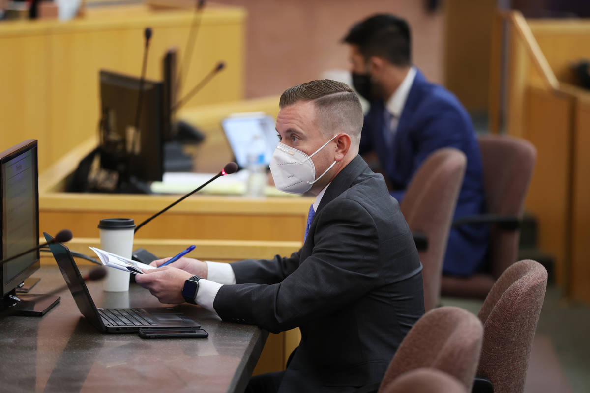 Chief Deputy District Attorney Michael Dickerson speaks during the fact finding review in the d ...
