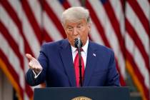 President Donald Trump speaks in the Rose Garden of the White House, Friday, Nov. 13, 2020, in ...