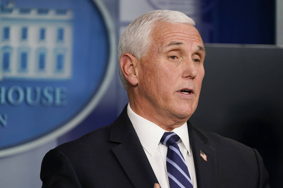 Vice President Mike Pence speaks during a news conference with the coronavirus task force at th ...