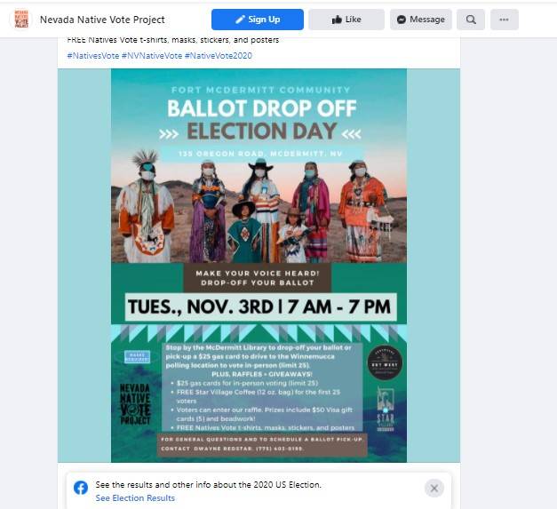 Screenshot from the Nevada Native Vote Project Facebook page.