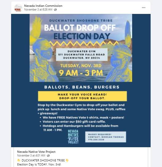 Screenshot from the Nevada Indian Commission Facebook page, showing this state agency shared a ...