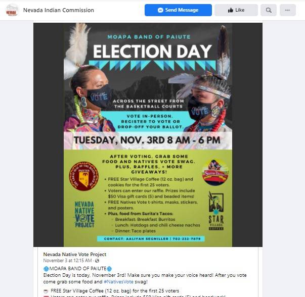 Screenshot from the Nevada Indian Commission Facebook page, showing this state agency shared a ...