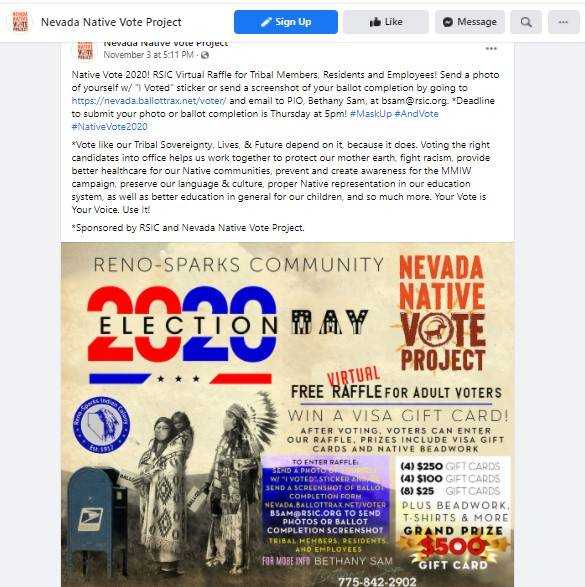 Screenshot from the Nevada Native Vote Project Facebook page.