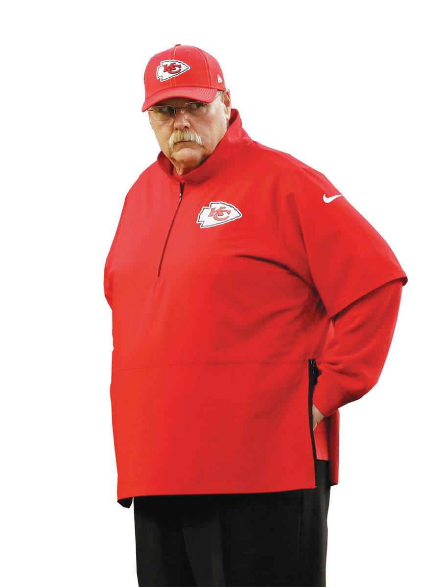 Kansas City Chiefs head coach Andy Reid watches before the NFL Super Bowl 54 football game betw ...