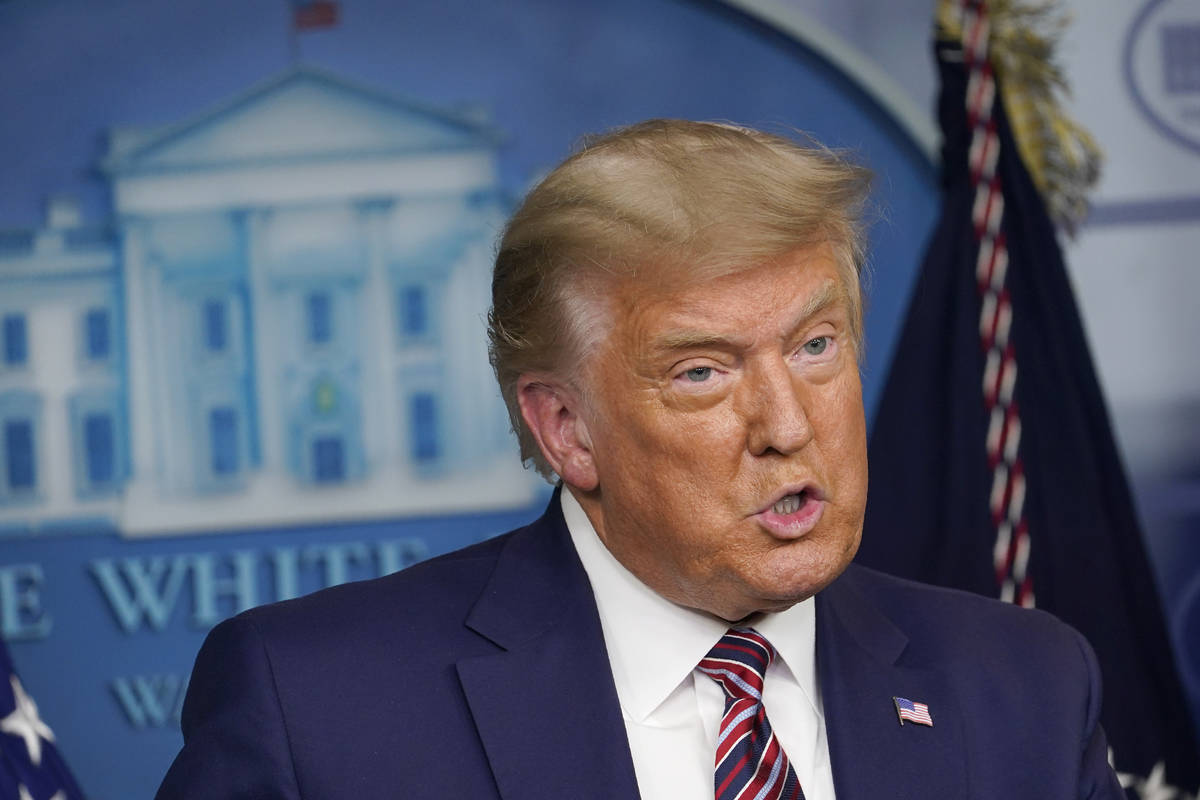 President Donald Trump speaks during an event in the briefing room of the White House in Washin ...