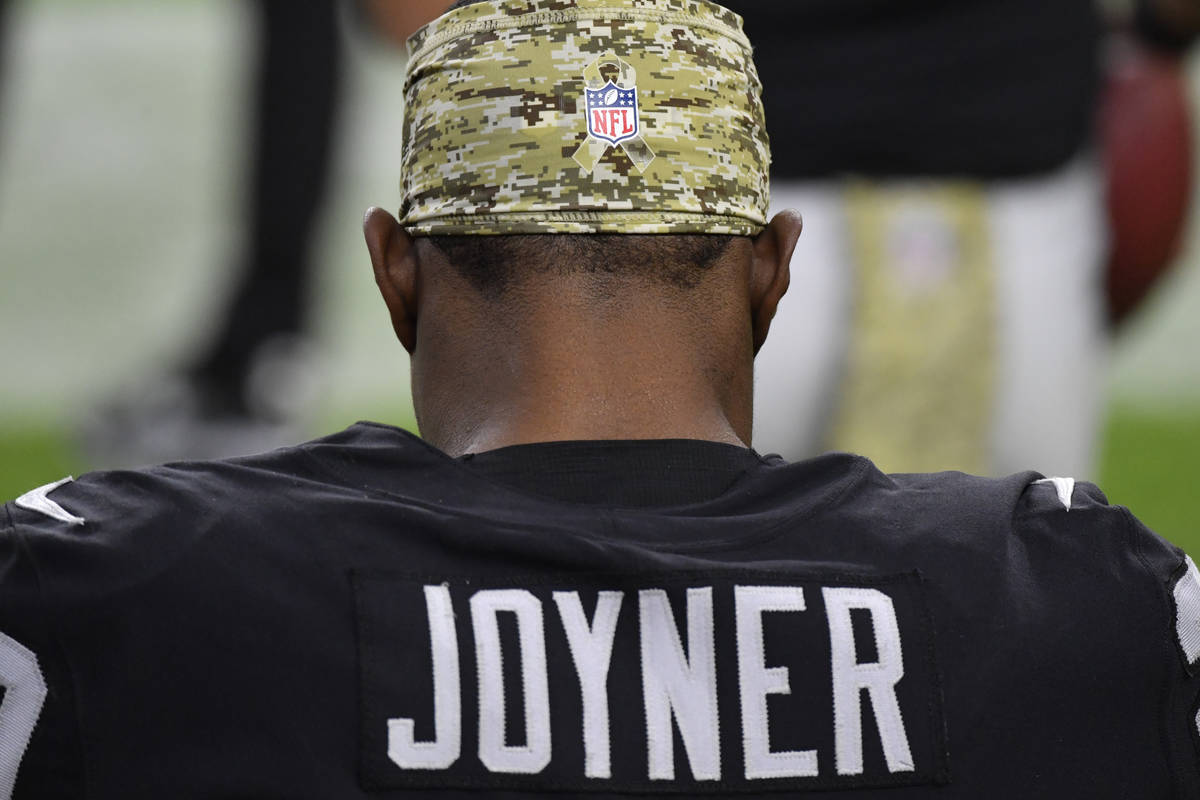 Las Vegas Raiders free safety Lamarcus Joyner #29 is seen on the sidelines during the second ha ...