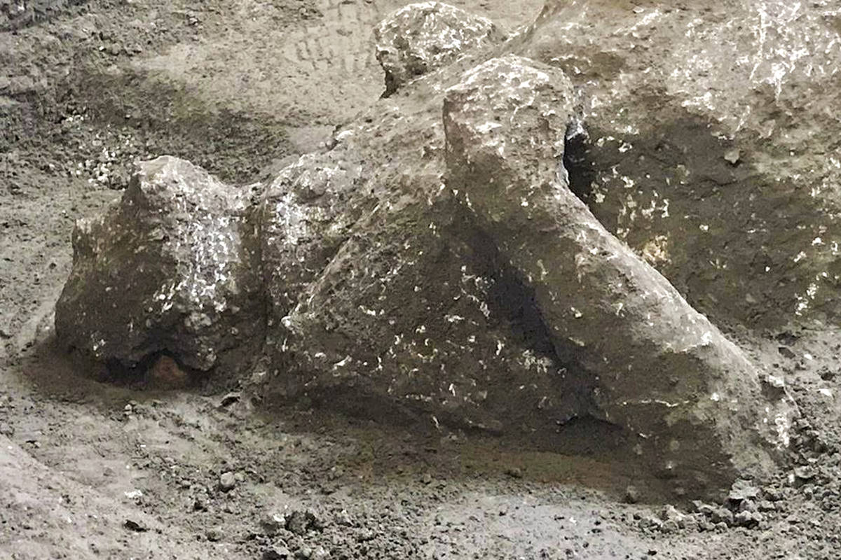 The casts of one of two bodies that are believed to have been a rich man and his male slave fle ...