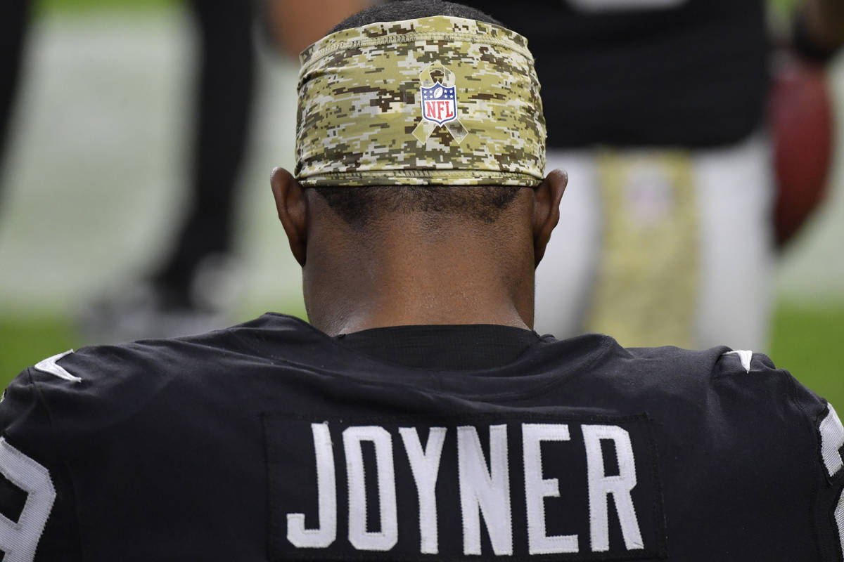 Las Vegas Raiders free safety Lamarcus Joyner #29 is seen on the sidelines during the second ha ...