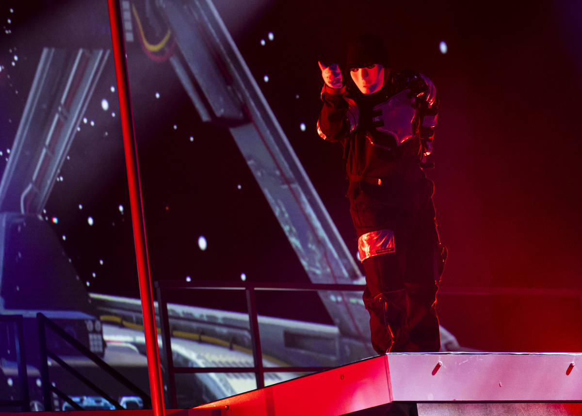 The Jabbawockeez perform in their production, "Timeless," at the MGM Grand Garden Are ...