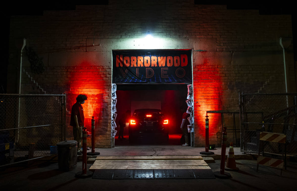 A car arrives for the Horrorwood Video drive-in at the Majestic Repertory Theatre in downtown L ...