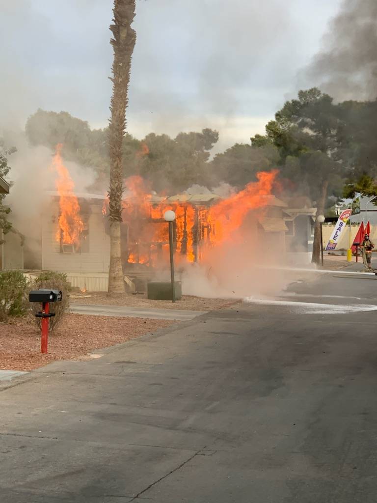 Las Vegas firefighters responded to a fire in a mobile home in east Las Vegas early Monday, Nov ...