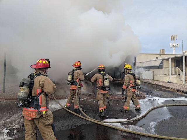 Las Vegas firefighters responded to a fire in a mobile home in east Las Vegas early Monday, Nov ...