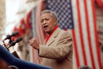 FILE - In this Monday, Jan. 2, 1990, file photo, David Dinkins delivers his first speech as may ...