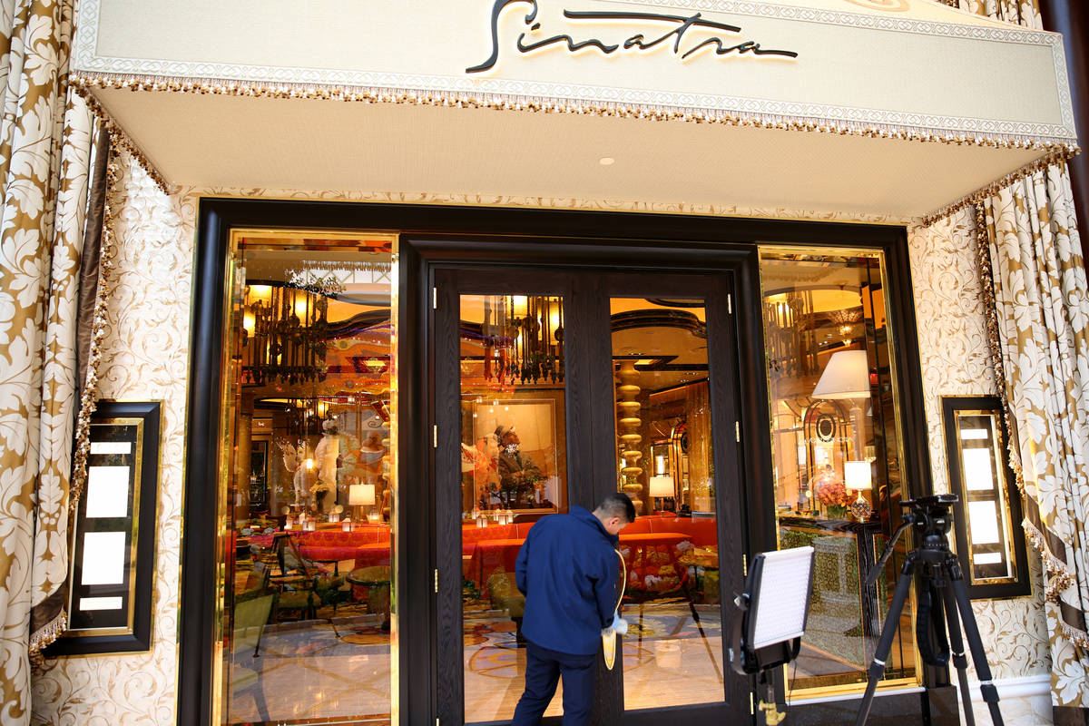 Sinatra restaurant at Encore Boston Harbor in Everett, Mass. during a news conference, Friday, ...