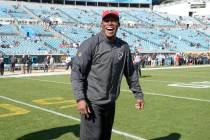 Atlanta Falcons assistant head coach Raheem Morris watches warmups before an NFL football game ...