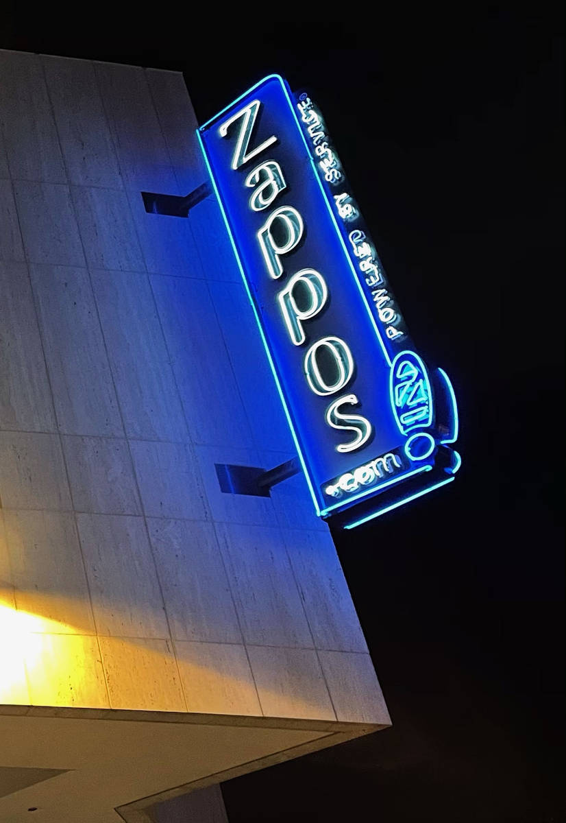 A Zappos sign is seen at Las Vegas Boulevard, Saturday, Nov. 28, 2020, in Las Vegas. (Kevin Can ...
