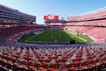 This Oct. 4, 2020, file photo, taken with a fisheye lens, shows an empty Levi's Stadium before ...