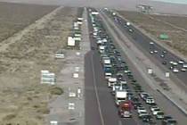 Traffic backs up on Interstate 15 southbound near Jean, about 12 miles from the California bord ...