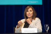 Las Vegas City Councilwoman Victoria Seaman speaks to President Donald Trump and the Latinos fo ...