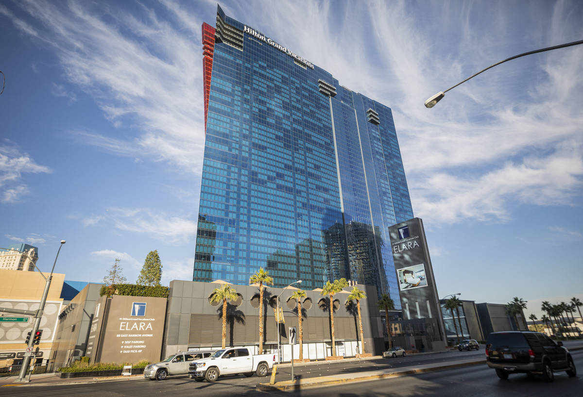 The Elara by Hilton Grand Vacations is seen adjacent to the Las Vegas Strip on East Harmon Aven ...