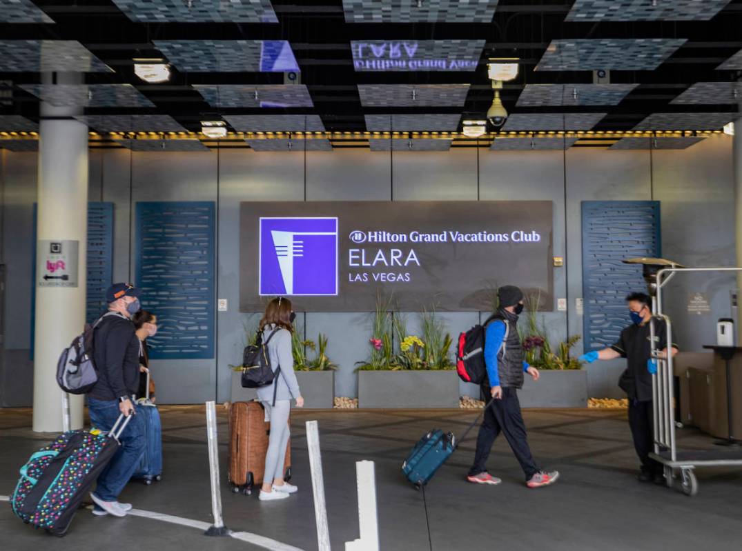The Elara by Hilton Grand Vacations is seen adjacent to the Las Vegas Strip on East Harmon Aven ...