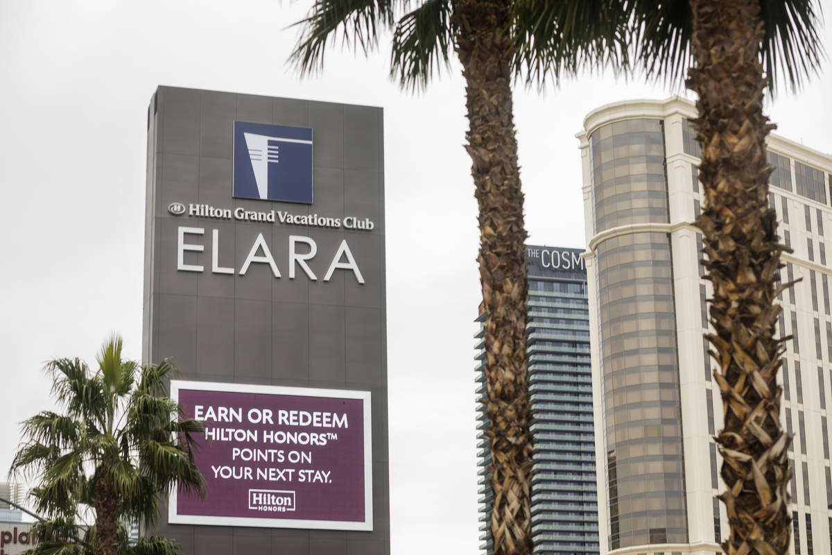 The Elara by Hilton Grand Vacations is seen adjacent to the Las Vegas Strip on East Harmon Aven ...