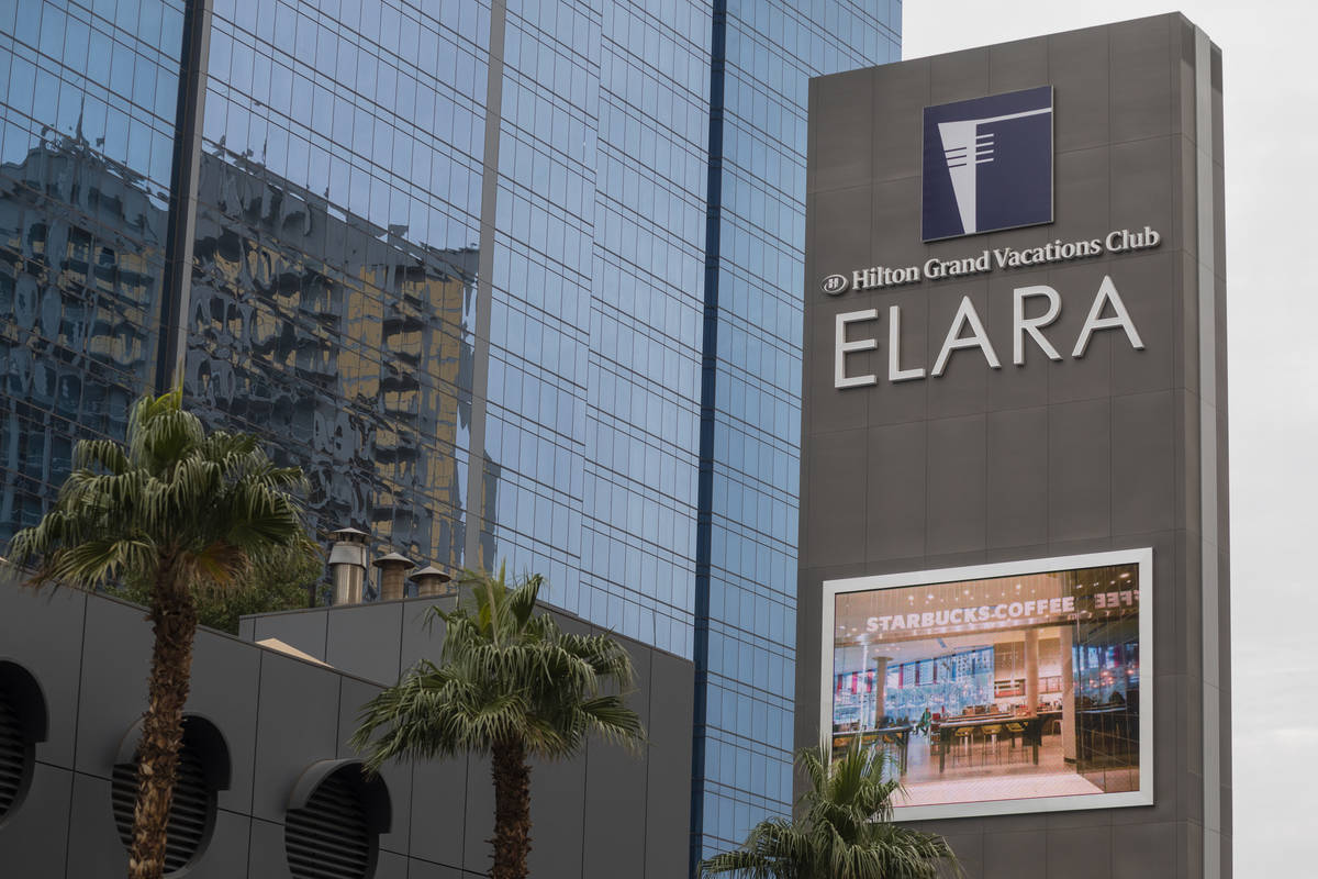 The Elara by Hilton Grand Vacations is seen adjacent to the Las Vegas Strip on East Harmon Aven ...
