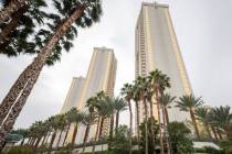 The Signature at MGM Grand is seen adjacent to the Las Vegas Strip on East Harmon Avenue on Fri ...