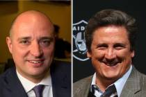 Wynn Resorts Ltd. CEO Matt Maddox, left, and MGM Resorts CEO Bill Hornbuckle. (Las Vegas Review ...