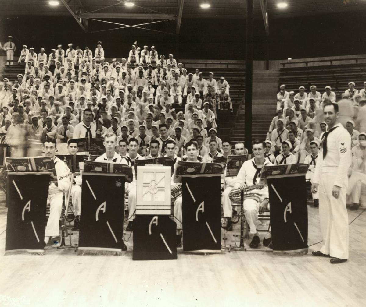 The U.S.S. Arizona band plays in a Battle of Music competition at Bloch Arena in Hawaii during ...