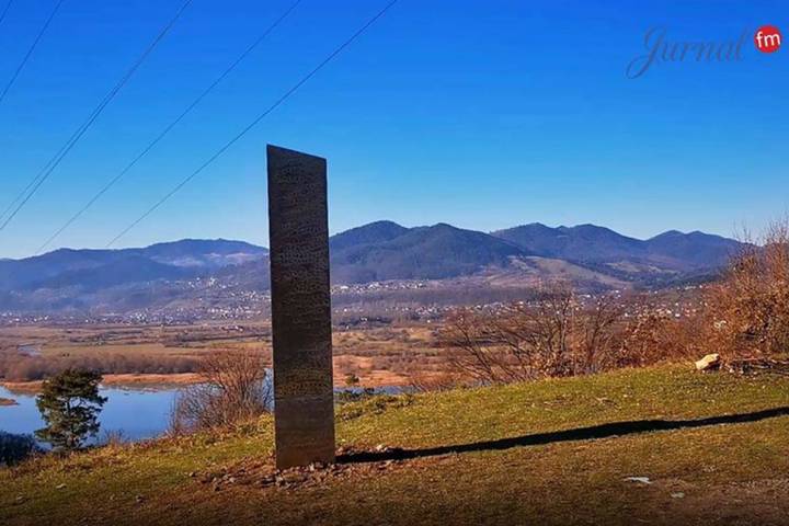 A metal monolith discovered outside of Piatra Neamț, Romania, over the weekend. It is similar ...