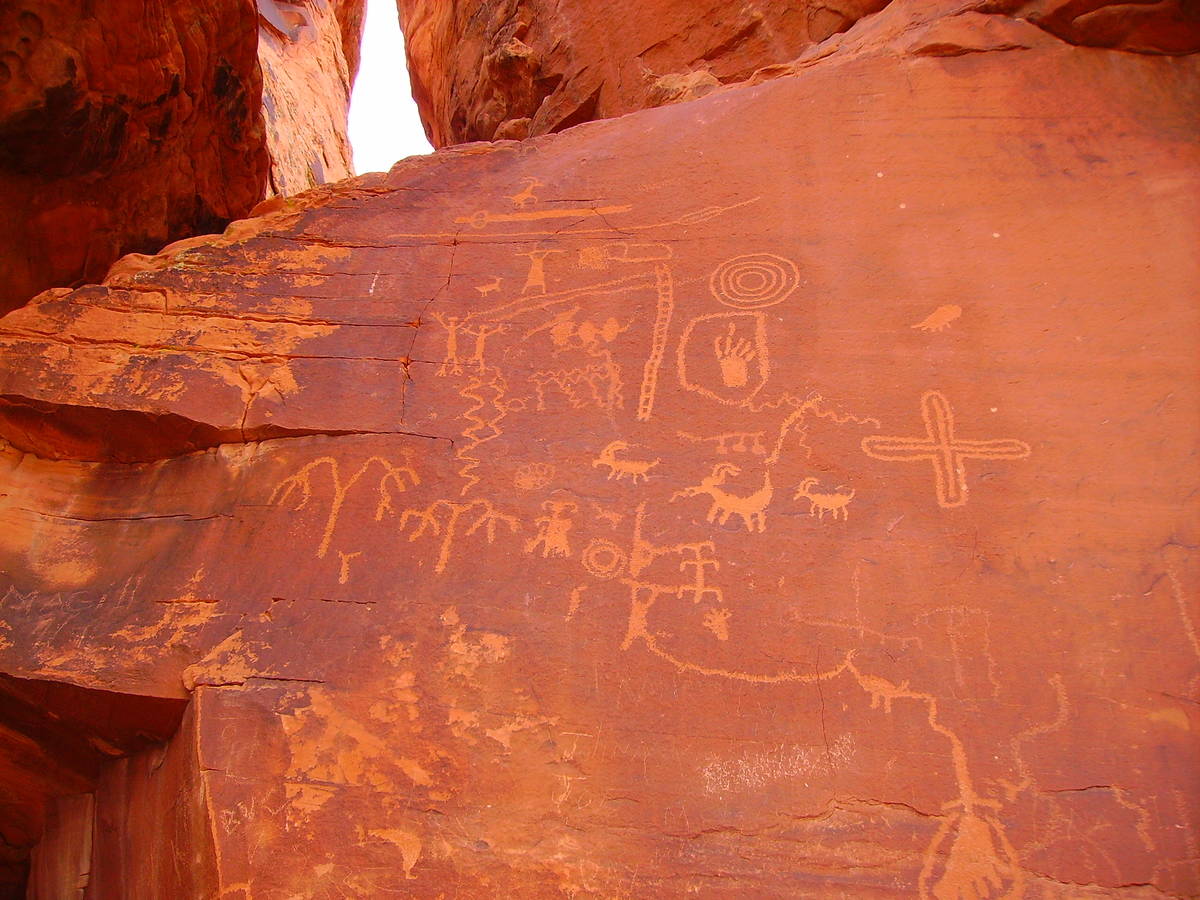Petroglyphs like these found at Atlatl Rock can be seen throughout Valley of Fire State Park. ( ...