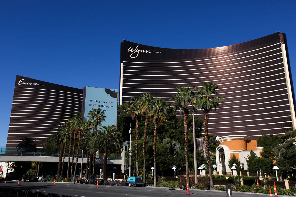 Encore and Wynn are seen on the Strip on Tuesday, May 26, 2020, in Las Vegas. (Chris Day/Las Ve ...